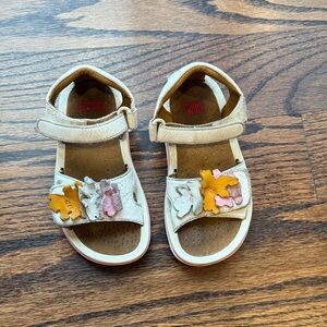 Camper Kids Cream Sandals with Pink and Yellow Accents